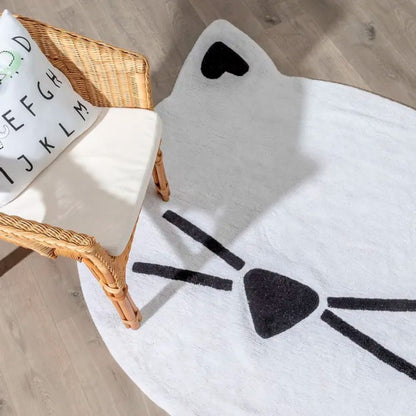 Alfombra Infantil 100% Algodón Blanco y Negro (100cm) Cat