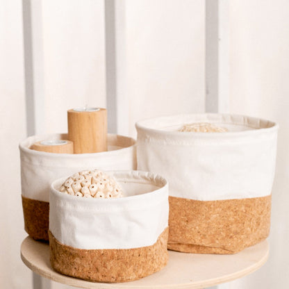 Set de 3 Cestas Redondas de Corcho y Algodón