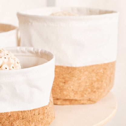 Set de 3 Cestas Redondas de Corcho y Algodón