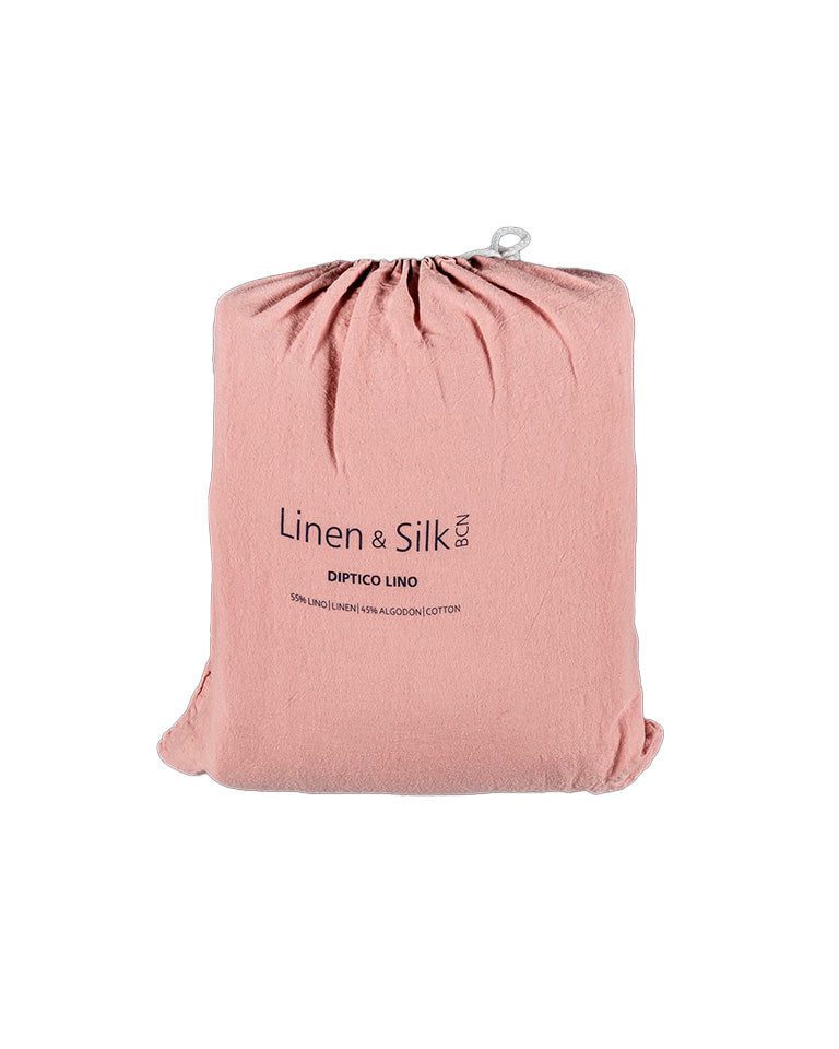 Set funda nórdica y 2 fundas de almohada de algodón y lino rosa 240 x 260 cm